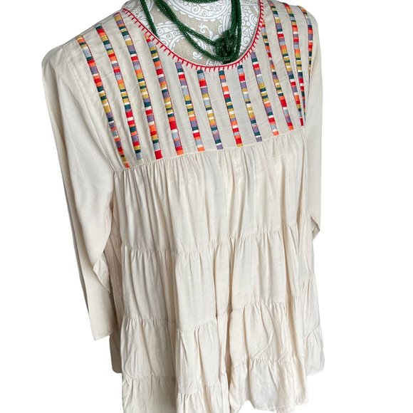 NWT entro Women’s Long Sleeve Babydoll long top with multi-color accent size m. - Picture 2 of 7